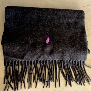 Polo Ralph Lauren Mens Black Lambswool Neck Scarf Italy Purple Logo
